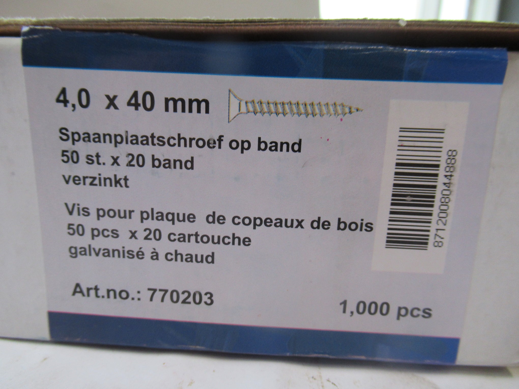 Dutack Spaanplaatschroef op band verzinkt 4,0 x 40 mm - 1000stk