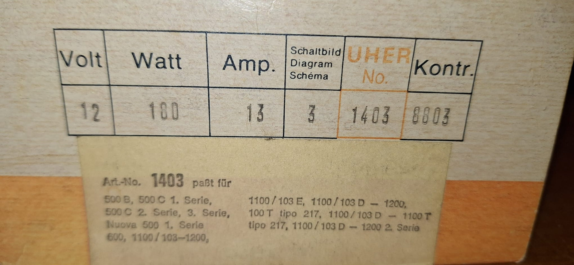 UHER 1403 spanningsregelaar - FIAT